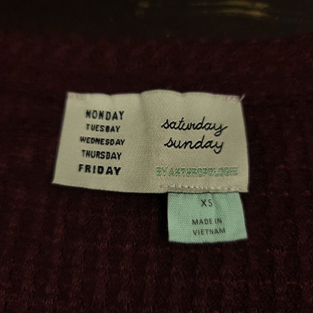Anthropologie Saturday Sunday Womens XS Oversized Waffle Knit Tunic Top Maroon - Picture 6 of 12